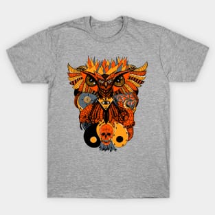 Orangrey Owl And Ageless Skull T-Shirt